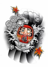 个性的一组红色调达摩蛋纹身手稿9张