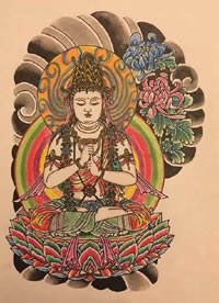 老传统风格的一组半胛佛观音等纹身手稿图案