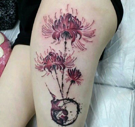 红色的一组小清新彼岸花纹身图案欣赏