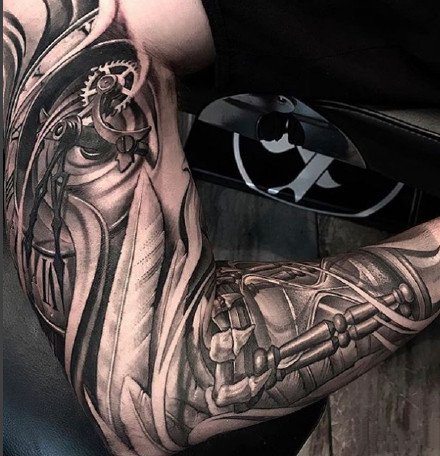 黑色的一组欧美大花臂纹身作品图案9张