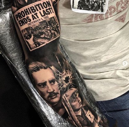 黑色的一组欧美大花臂纹身作品图案9张