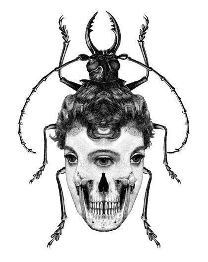 25张暗黑风格的创意点刺动物纹身手稿图案