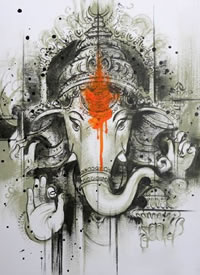 一组比较特别的红头象神纹身手稿图案9张