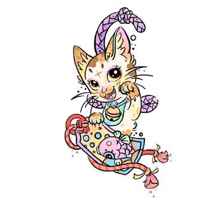 超卡哇伊的一组可爱卡通纹身手稿图案