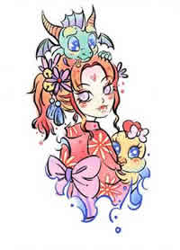 超卡哇伊的一组可爱卡通纹身手稿图案