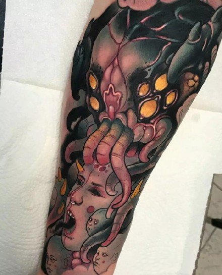 混合动漫与school元素的彩色纹身图案欣赏