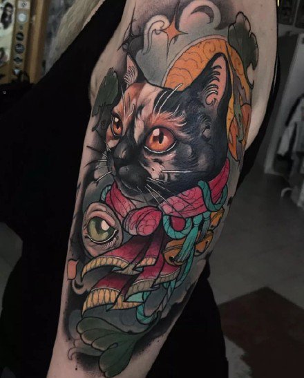 混合动漫与school元素的彩色纹身图案欣赏