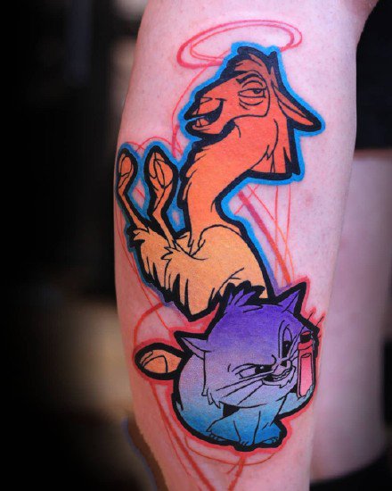 配色很有个性的一组暗红色调卡通纹身图案9张