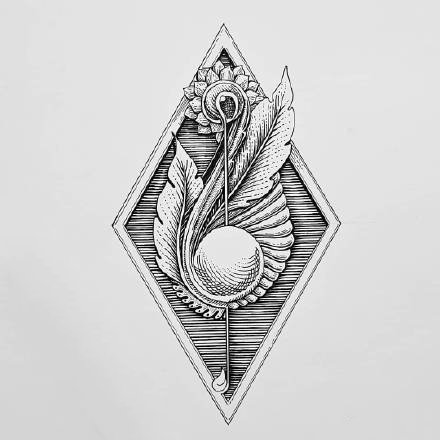 很有异域装饰风格的一组版画纹身手稿图案