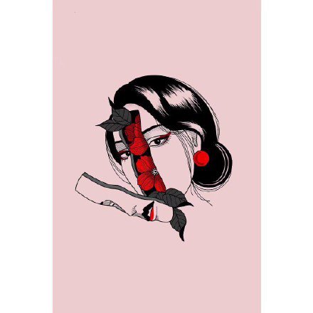 深红色调的一组个性女郎等纹身手稿图案