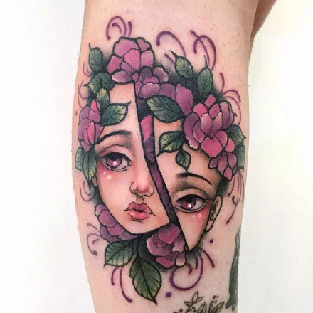 关于女孩子的一组小彩色女生纹身图案