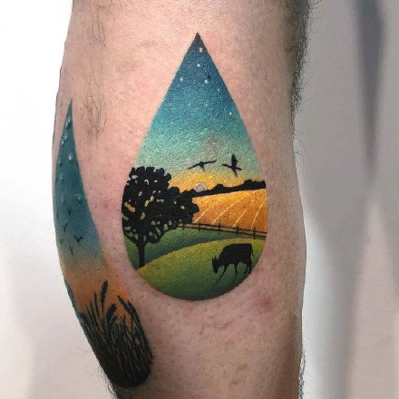 创意风格的一组梦幻彩色星空纹身图案9张