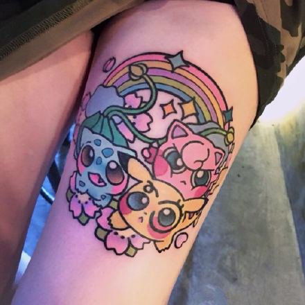 一组关于皮卡丘的一组动漫卡通小纹身图案