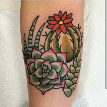 school风格的一组彩色花卉纹身图案9张