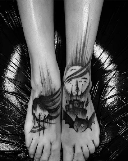 暗黑风格的一组手臂和腿部的合适纹身图案