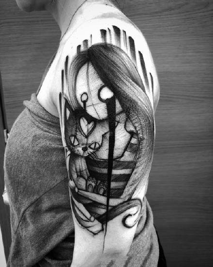 暗黑风格的一组手臂和腿部的合适纹身图案