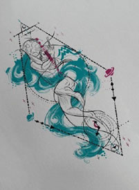 十二星座的一组简约设计星座纹身手稿图案