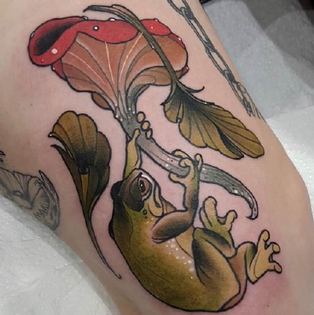 暗色彩的一组newschool花卉植物纹身图案