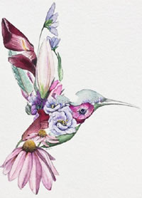 水彩水墨风格的一组飞鸟等动物纹身手稿图案