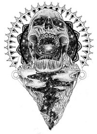 带星空梦幻元素的一组黑色创意纹身素材手稿