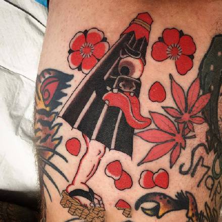 日式风格的一组红色调传统小纹身图案欣赏