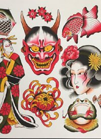 日式小图手稿：25张传统风格的彩色小日式纹身手稿图案