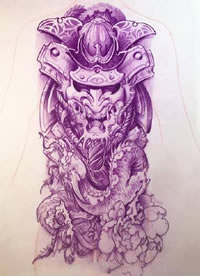 鬼武士般若等紫色的传统纹身手稿图案8张