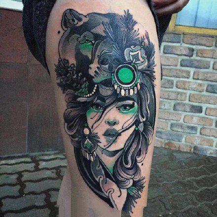 手臂女郎纹身：9张大臂和腿部的一组彩色女郎纹身图案