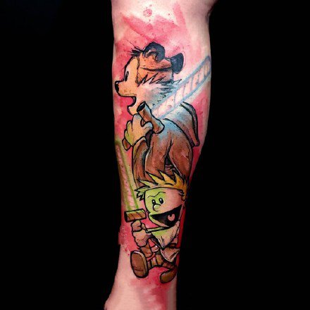 水彩卡通纹身：9张融合了卡通风格的一组水彩色纹身图案