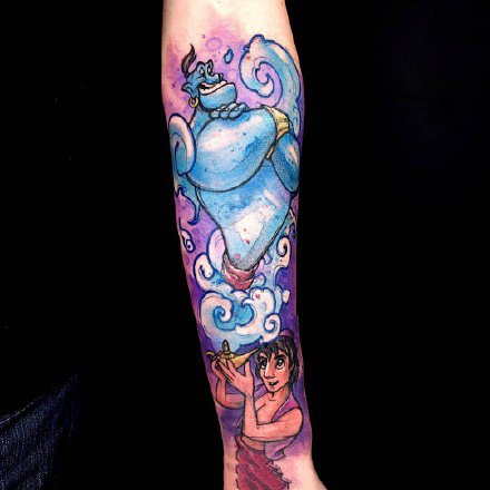 水彩卡通纹身：9张融合了卡通风格的一组水彩色纹身图案