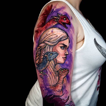 水彩卡通纹身：9张融合了卡通风格的一组水彩色纹身图案