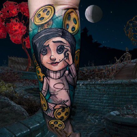 水彩卡通纹身：9张融合了卡通风格的一组水彩色纹身图案