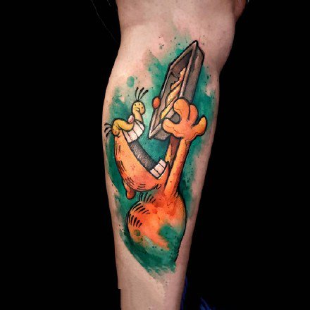 水彩卡通纹身：9张融合了卡通风格的一组水彩色纹身图案