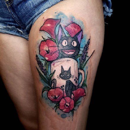 水彩卡通纹身：9张融合了卡通风格的一组水彩色纹身图案