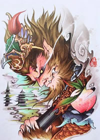 新传统风格的一组彩色新传统纹身手稿图案