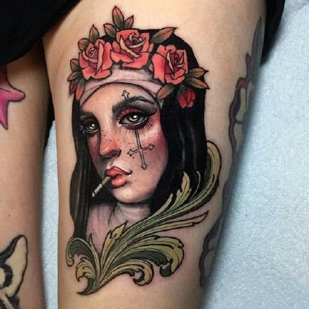 oldschool风格的一组欧美小女郎纹身图案