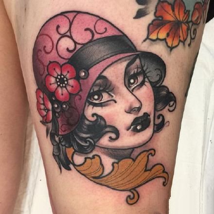 oldschool风格的一组欧美小女郎纹身图案