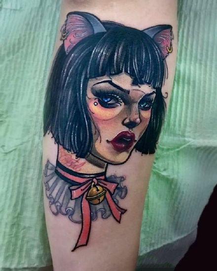 oldschool风格的一组欧美小女郎纹身图案
