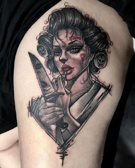 oldschool风格的一组欧美小女郎纹身图案
