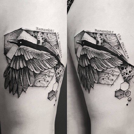 点刺黑灰风格的一组点刺和线条组合的黑灰纹身图案