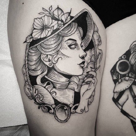 点刺黑灰风格的一组点刺和线条组合的黑灰纹身图案