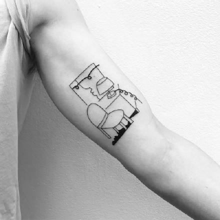 人脸线条纹身：简约抽象风格的一组线条人脸纹身图案