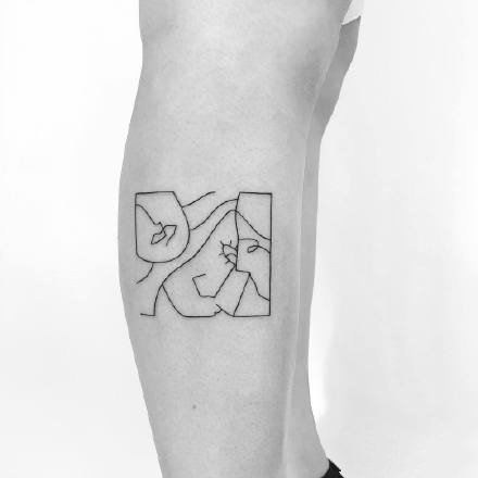 人脸线条纹身：简约抽象风格的一组线条人脸纹身图案