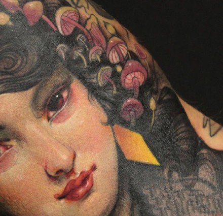 手臂人像女郎：欧美纹在胳膊上的女郎人像纹身图案