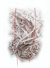 20张包小腿的富贵锦鲤鱼纹身手稿图案