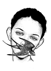 黑色的一组点刺女性人像纹身手稿素材图案