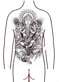 满背象神手稿：9张象神的满背纹身效果图手稿