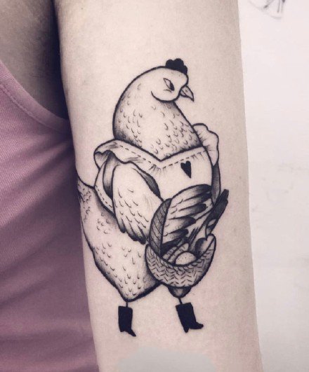 可爱的一组黑灰童趣动物单线纹身作品图案