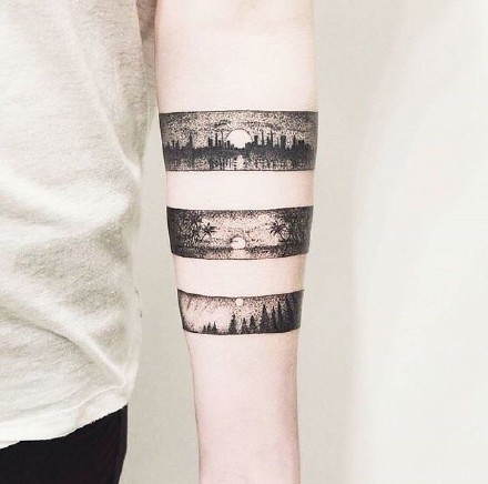 环绕在手臂上的森林树木等臂环手环纹身图案