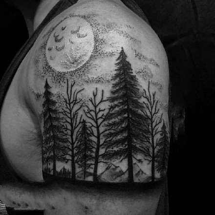环绕在手臂上的森林树木等臂环手环纹身图案